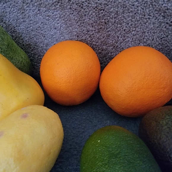 Artificial food ; 2 pears , 2 🍊, 1 🍋; 1 lime; 1 🥑 4  🥕 , 1 🍅 ; 1 🫑 - Picture 3 of 3